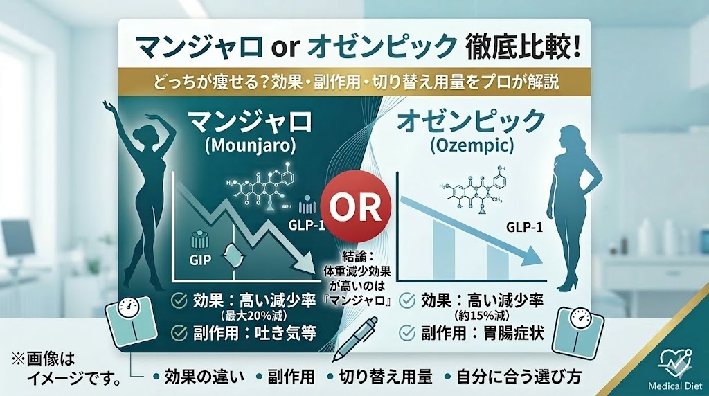 マンジャロとオゼンピックの違いを徹底比較！どっちが痩せる？切り替え用量も解説