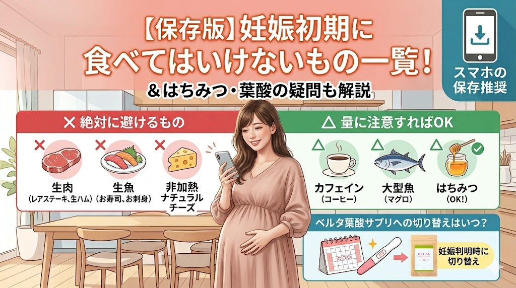 【保存版】妊娠初期に食べてはいけないもの一覧！はちみつ・葉酸の疑問も解説
