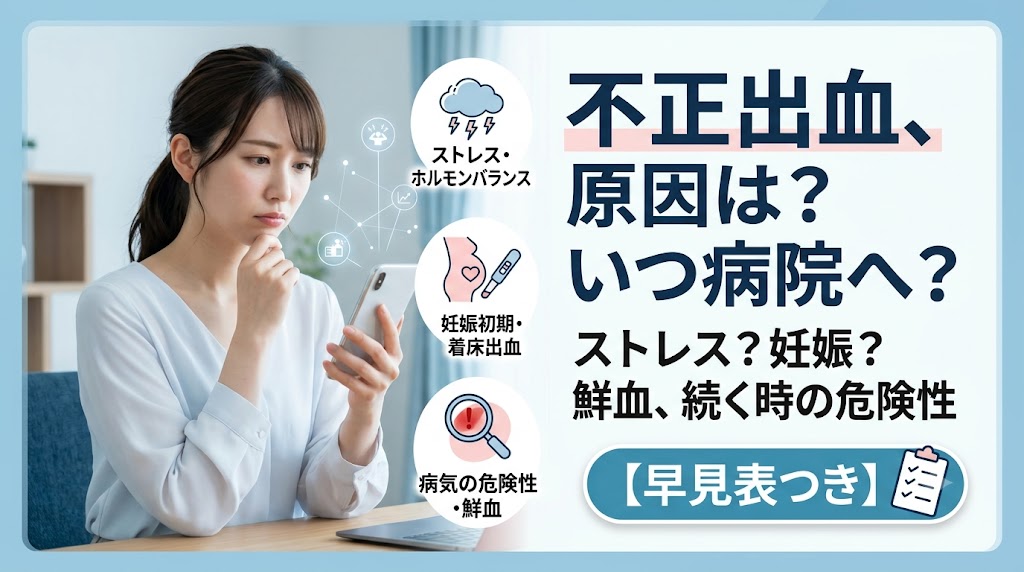 【早見表つき】不正出血の原因はストレス？妊娠？鮮血が続く時の受診目安