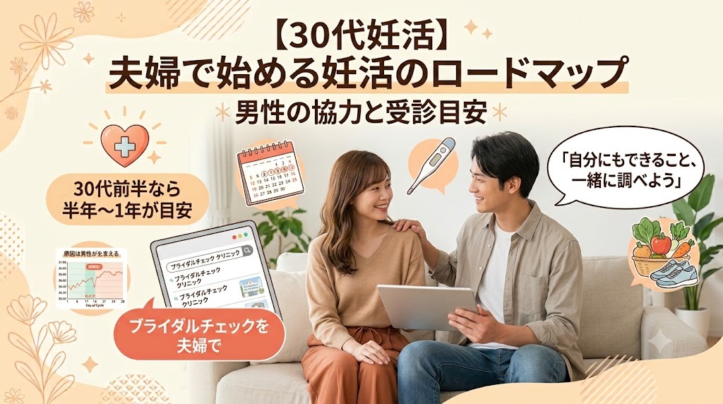 30代夫婦で取り組む妊活のロードマップと、男性の協力、クリニック受診（半年〜1年）の目安