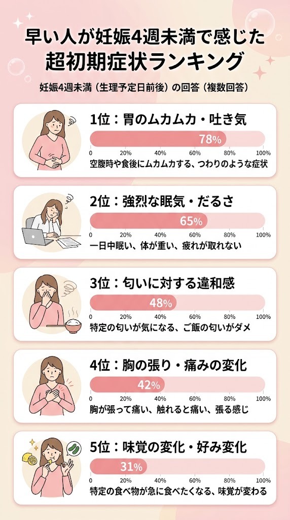 早い人が妊娠4週未満（生理予定日前後）で感じた超初期症状の割合グラフ