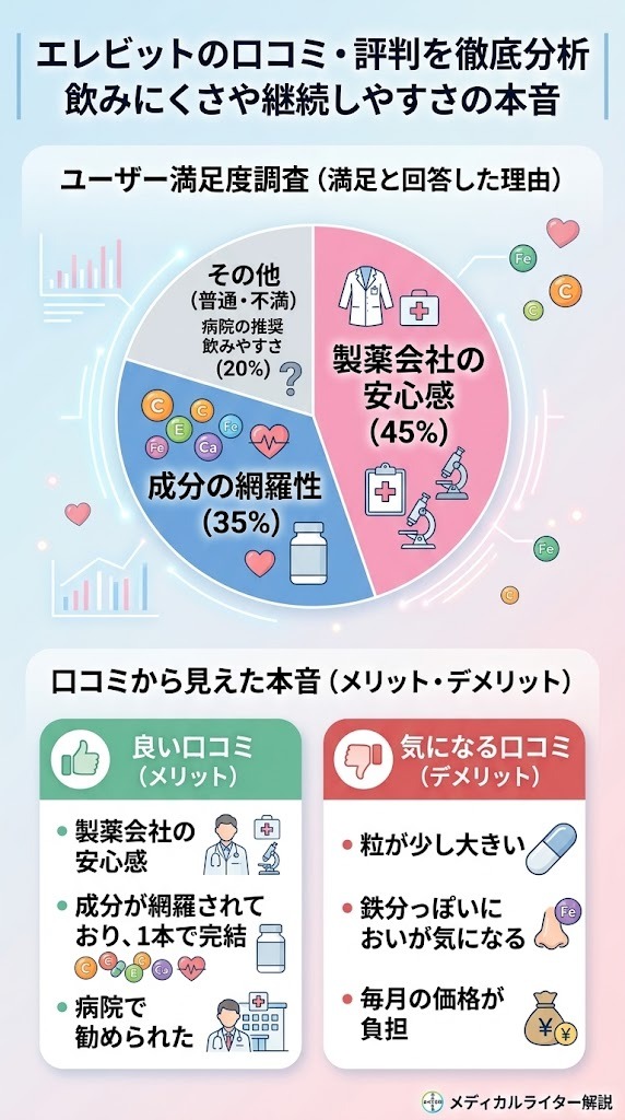 エレビット利用者の口コミ満足度調査と良い口コミ・気になる口コミの比較図
